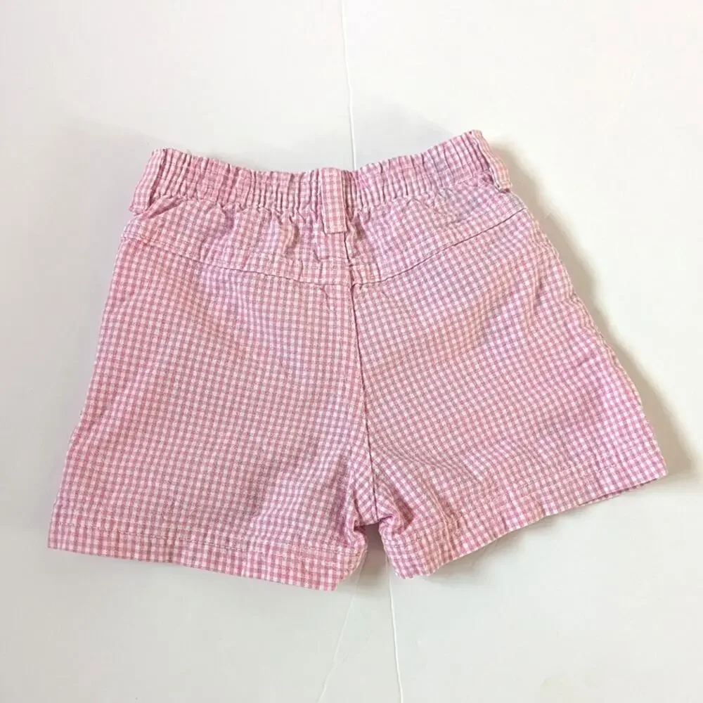 Vtg Oshkosh Shorts Girls Sz 18-24m Pink Gingham Denim 90s